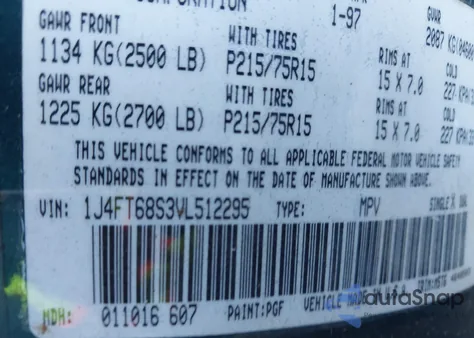 1997 Jeep Cherokee Sport from USA, damaged, VIN 1J4FT68S3VL512295